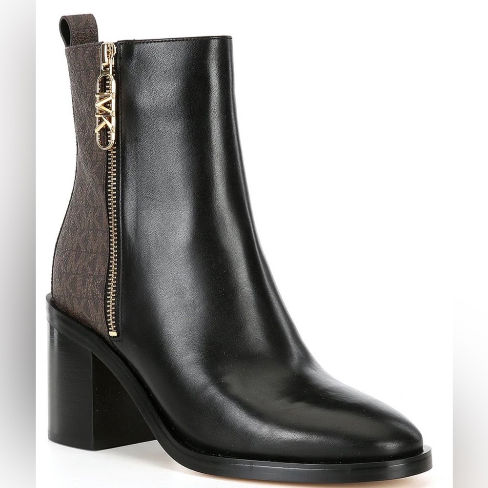 Michael Kors Regan Leather MK Signature Print Heeled Booties
